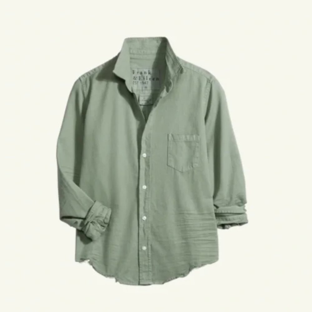 Frank & Eileen Barry Famous Denim Button Up Shirt in Army Green Size Medium